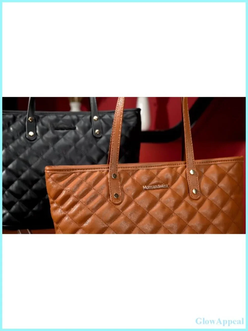Quilted Vegan Leather Tote Bag Shoulder Handbag Top Zipper